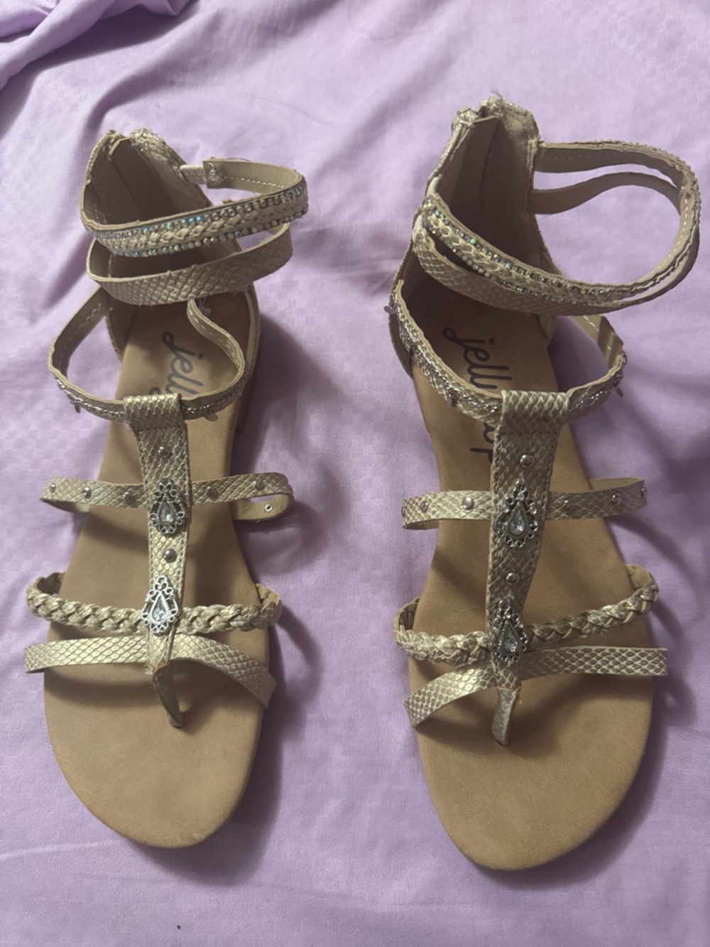 Beige Braided Ankle-Strap Women's Sandals